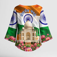 India Flag Peacock Kimono Sleeve Blouse Vibrant Cultural Indian Taj Mahal Lotus