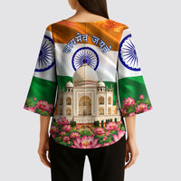 India Flag Peacock Kimono Sleeve Blouse Vibrant Cultural Indian Taj Mahal Lotus