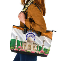 India Flag Peacock Leather Tote Bag Vibrant Cultural Indian Taj Mahal Lotus