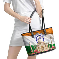 India Flag Peacock Leather Tote Bag Vibrant Cultural Indian Taj Mahal Lotus