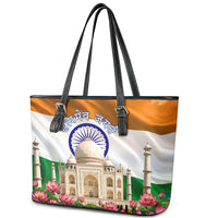 India Flag Peacock Leather Tote Bag Vibrant Cultural Indian Taj Mahal Lotus