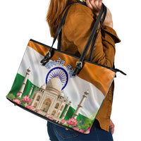 India Flag Peacock Leather Tote Bag Vibrant Cultural Indian Taj Mahal Lotus