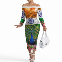 India Flag Peacock Off The Shoulder Long Sleeve Dress Vibrant Cultural Indian Taj Mahal Lotus