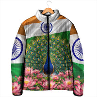 India Flag Peacock Padded Jacket Vibrant Cultural Indian Taj Mahal Lotus
