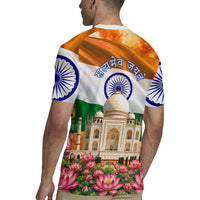 India Flag Peacock Rugby Jersey Vibrant Cultural Indian Taj Mahal Lotus