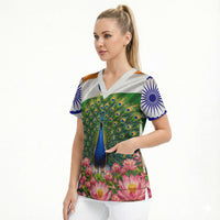 India Flag Peacock Scrub Top Vibrant Cultural Indian Taj Mahal Lotus