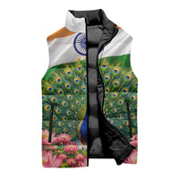 India Flag Peacock Sleeveless Puffer Jacket Vibrant Cultural Indian Taj Mahal Lotus