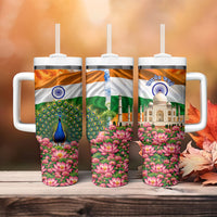 India Flag Peacock Tumbler With Handle Vibrant Cultural Indian Taj Mahal Lotus