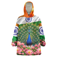 India Flag Peacock Wearable Blanket Hoodie Vibrant Cultural Indian Taj Mahal Lotus