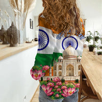 India Flag Peacock Women Casual Shirt Vibrant Cultural Indian Taj Mahal Lotus