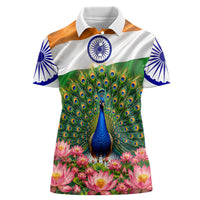 India Flag Peacock Women Polo Shirt Vibrant Cultural Indian Taj Mahal Lotus