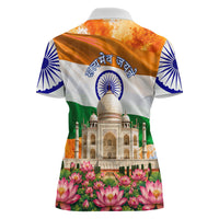 India Flag Peacock Women Polo Shirt Vibrant Cultural Indian Taj Mahal Lotus