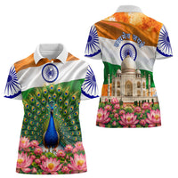 India Flag Peacock Women Polo Shirt Vibrant Cultural Indian Taj Mahal Lotus