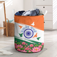 India Flag Laundry Basket Jet Flypast Ashoka Chakra Lotus Vibrant Patriotic Tricolor