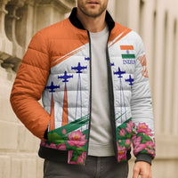 India Flag Bomber Puffer Jacket Jet Flypast Ashoka Chakra Lotus Vibrant Patriotic Tricolor
