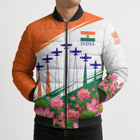 India Flag Bomber Puffer Jacket Jet Flypast Ashoka Chakra Lotus Vibrant Patriotic Tricolor