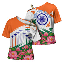 India Flag Cross Shoulder Shirt Jet Flypast Ashoka Chakra Lotus Vibrant Patriotic Tricolor