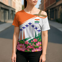 India Flag Cross Shoulder Shirt Jet Flypast Ashoka Chakra Lotus Vibrant Patriotic Tricolor