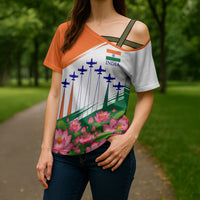 India Flag Cross Shoulder Shirt Jet Flypast Ashoka Chakra Lotus Vibrant Patriotic Tricolor