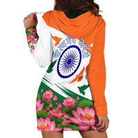 India Flag Hoodie Dress Jet Flypast Ashoka Chakra Lotus Vibrant Patriotic Tricolor