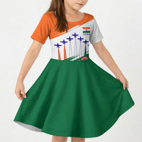 India Flag Kid Short Sleeve Dress Jet Flypast Ashoka Chakra Lotus Vibrant Patriotic Tricolor