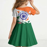 India Flag Kid Short Sleeve Dress Jet Flypast Ashoka Chakra Lotus Vibrant Patriotic Tricolor