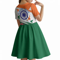 India Flag Kid Short Sleeve Dress Jet Flypast Ashoka Chakra Lotus Vibrant Patriotic Tricolor
