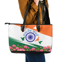 India Flag Leather Tote Bag Jet Flypast Ashoka Chakra Lotus Vibrant Patriotic Tricolor