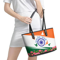 India Flag Leather Tote Bag Jet Flypast Ashoka Chakra Lotus Vibrant Patriotic Tricolor