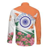 India Flag Long Sleeve Button Shirt Jet Flypast Ashoka Chakra Lotus Vibrant Patriotic Tricolor