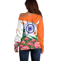 India Flag Off Shoulder Sweater Jet Flypast Ashoka Chakra Lotus Vibrant Patriotic Tricolor