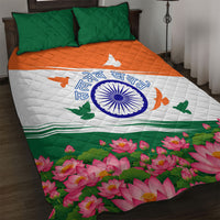 India Flag Quilt Bed Set Jet Flypast Ashoka Chakra Lotus Vibrant Patriotic Tricolor