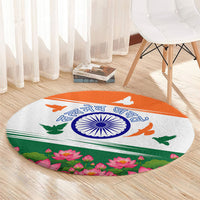 India Flag Round Carpet Jet Flypast Ashoka Chakra Lotus Vibrant Patriotic Tricolor