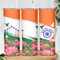 India Flag Skinny Tumbler Jet Flypast Ashoka Chakra Lotus Vibrant Patriotic Tricolor