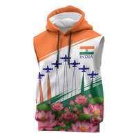 India Flag Sleeveless Hoodie Jet Flypast Ashoka Chakra Lotus Vibrant Patriotic Tricolor