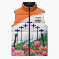 India Flag Sleeveless Puffer Jacket Jet Flypast Ashoka Chakra Lotus Vibrant Patriotic Tricolor
