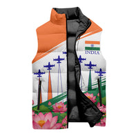 India Flag Sleeveless Puffer Jacket Jet Flypast Ashoka Chakra Lotus Vibrant Patriotic Tricolor