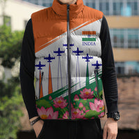 India Flag Sleeveless Puffer Jacket Jet Flypast Ashoka Chakra Lotus Vibrant Patriotic Tricolor