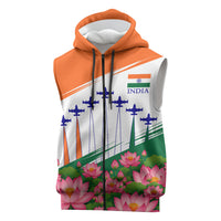 India Flag Sleeveless Zip Hoodie Jet Flypast Ashoka Chakra Lotus Vibrant Patriotic Tricolor