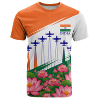India Flag T Shirt Jet Flypast Ashoka Chakra Lotus Vibrant Patriotic Tricolor