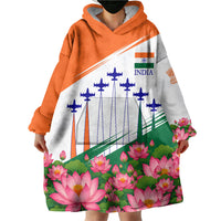 India Flag Wearable Blanket Hoodie Jet Flypast Ashoka Chakra Lotus Vibrant Patriotic Tricolor