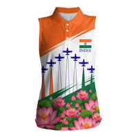 India Flag Women Sleeveless Polo Shirt Jet Flypast Ashoka Chakra Lotus Vibrant Patriotic Tricolor