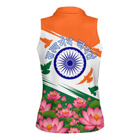 India Flag Women Sleeveless Polo Shirt Jet Flypast Ashoka Chakra Lotus Vibrant Patriotic Tricolor