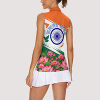 India Flag Women Sleeveless Polo Shirt Jet Flypast Ashoka Chakra Lotus Vibrant Patriotic Tricolor