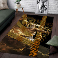 Zeus Greek Mythology King Of Gods Area Rug Gold Meander Pattern Lightning Bolt Mythological