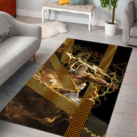 Zeus Greek Mythology King Of Gods Area Rug Gold Meander Pattern Lightning Bolt Mythological