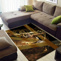 Zeus Greek Mythology King Of Gods Area Rug Gold Meander Pattern Lightning Bolt Mythological