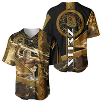 Zeus Greek Mythology King Of Gods Baseball Jersey Gold Meander Pattern Lightning Bolt Mythological