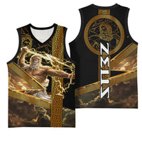 Zeus Greek Mythology King Of Gods Basketball Jersey Gold Meander Pattern Lightning Bolt Mythological