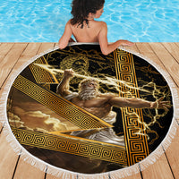 Zeus Greek Mythology King Of Gods Beach Blanket Gold Meander Pattern Lightning Bolt Mythological